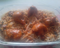 Espaguete com coxinha da asa