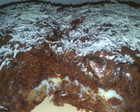 Bolo de chocolate com cobertura de chocolate e recheio de coco