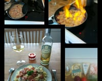 Fettuccine com Camarões Flambados