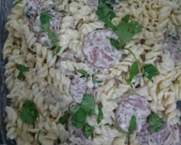 Macarrão com linguiça calabresa e creme de leite