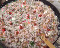 Arroz carreteiro no disco de arado