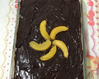 Pudim de pêssego com chocolate fácil  e delicioso