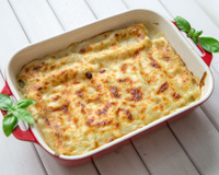 Canelone de frango com creme de milho