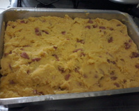 Polenta frita com calabresa