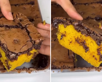 Acabei de fazer esse bolo de cenoura com cobertura de brownie e ficou fantástico — já salva a receita que é fácil!