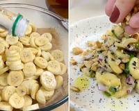 Essa receita de salada de banana só tem um problema: não comer a travessa toda de uma vez