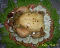 Frango assado com farofa de carne de porco