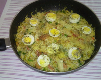 Arroz com seleta de legumes e linguiça ao forno