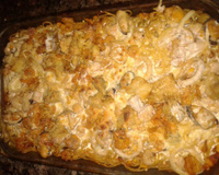 Espaguete com frutos do mar gratinado