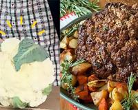 Parece peru de Natal, mas é uma couve-flor assada com molho de cogumelos para servir como prato principal, aprenda a receita vegana!