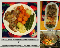 Costelas de boi temperadas com cerveja e legumes cozidos no caldo