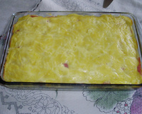 Gratinado de presunto, mussarela e frango desfiado