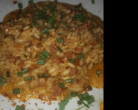 Risoto de calabresa com tomates pelados