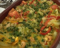 Moqueca de pirarucu com camarões