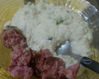 Risoto de brócolis, arroz comum e bacon