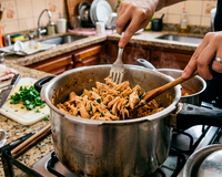 Testei a técnica da panela de pressão para desfiar frango e realmente ficou pronto em segundos