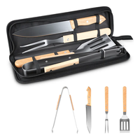 Kit Para Churrasco Faca Aço Inox Utensilios Cozinha 4 Peças Marrom