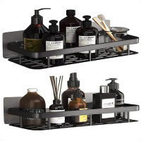 Kit 2 Suporte Porta Shampoo Sabonete Banheiro Adesivo Parede Sem Furos Box Luxo Cor Preto