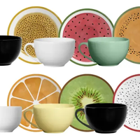 Kit de 6 xícaras de chá com pires colorido