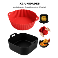 Kit 2 Forma Silicone Reutilizável Air Fryer Antiaderente Cinza