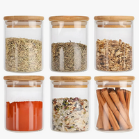 Kit 6 potes de vidro com tampa de bambu