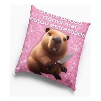 Almofada 30cm Capivara Estressada Frases Engraçada Preguiça Branco Capivara Estressada