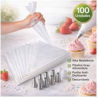 Saco De Confeitar com Bico Kits com 100 Unidades Médio Confeitaria Bolo Doce