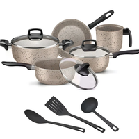 Jogo De Panelas 8 Peças Teflon Antiaderente C Tampa De Vidro Cor Ceramic