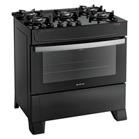 Fogão 5 Bocas Atlas Atenas Glass Preto A Gás com Mesa de Vidro