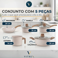 Jogo De Panelas Cerâmico Triplo Indução Vitrex Ecoglid 5 Peças