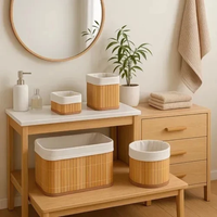 Kit 4 Cestos de Bambu Retangular Organizadores