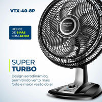 MONDIAL Ventilador 40cm Super Turbo 8 Pás, Preto/Prata, 140W, 220V - VTX-40-8P