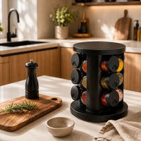 Porta-temperos giratório com 9 potes de vidro