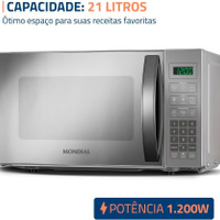 MONDIAL Micro-Ondas, Cinza/Espelhado, 1200W, 220V - MO-01-21-E