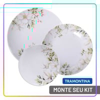 Jogo de Pratos Jantar Magnólia Tramontina Porcelana Conjunto de Pratos Raso, Fundo e Sobremesa Kits