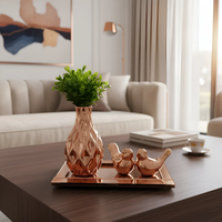Kit Decoração Sala Vaso Cerâmica Bandeja Vidro Enfeite Mesa