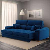 Sofá 3 Lugares Retrátil e Reclinável Leonard Linho Azul Marinho