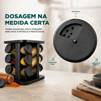 Porta-temperos giratório com 12 potes de vidro