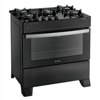 Fogão 5 Bocas Atlas Atenas Glass Preto a Gás com Mesa de Vidro e Mega Chama