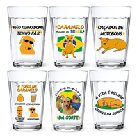6 Copos Americanos Vidro 190ml Personalizado Frases Caramelo Cor Transparente