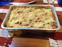 Penne recheado com mussarela e presunto