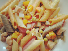 Penne de vegetais com frango e legumes