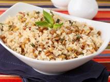 Arroz integral com lentilha e manjericão