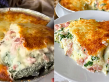 Gratinado de espinafre com ricota: faço na assadeira de alumínio descartável mesmo, fica pronta rapidinho