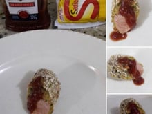Enroladinho de batata doce  (recheio salsicha de peito de peru)