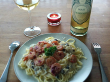 Fettuccine com Camarões Flambados