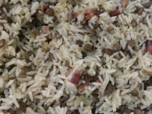 Arroz com lentilha e bacon