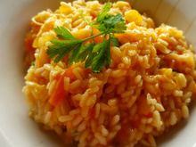 Risoto cremoso de lula em anéis