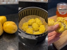 Croquete de batata e queijo com ingredientes simples assado na airfryer, fica sensacional se servir com geleia!