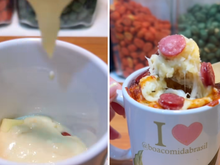 Rápida, saborosa e sem sujeira: torta salgada de caneca feita em 5 minutos no micro-ondas